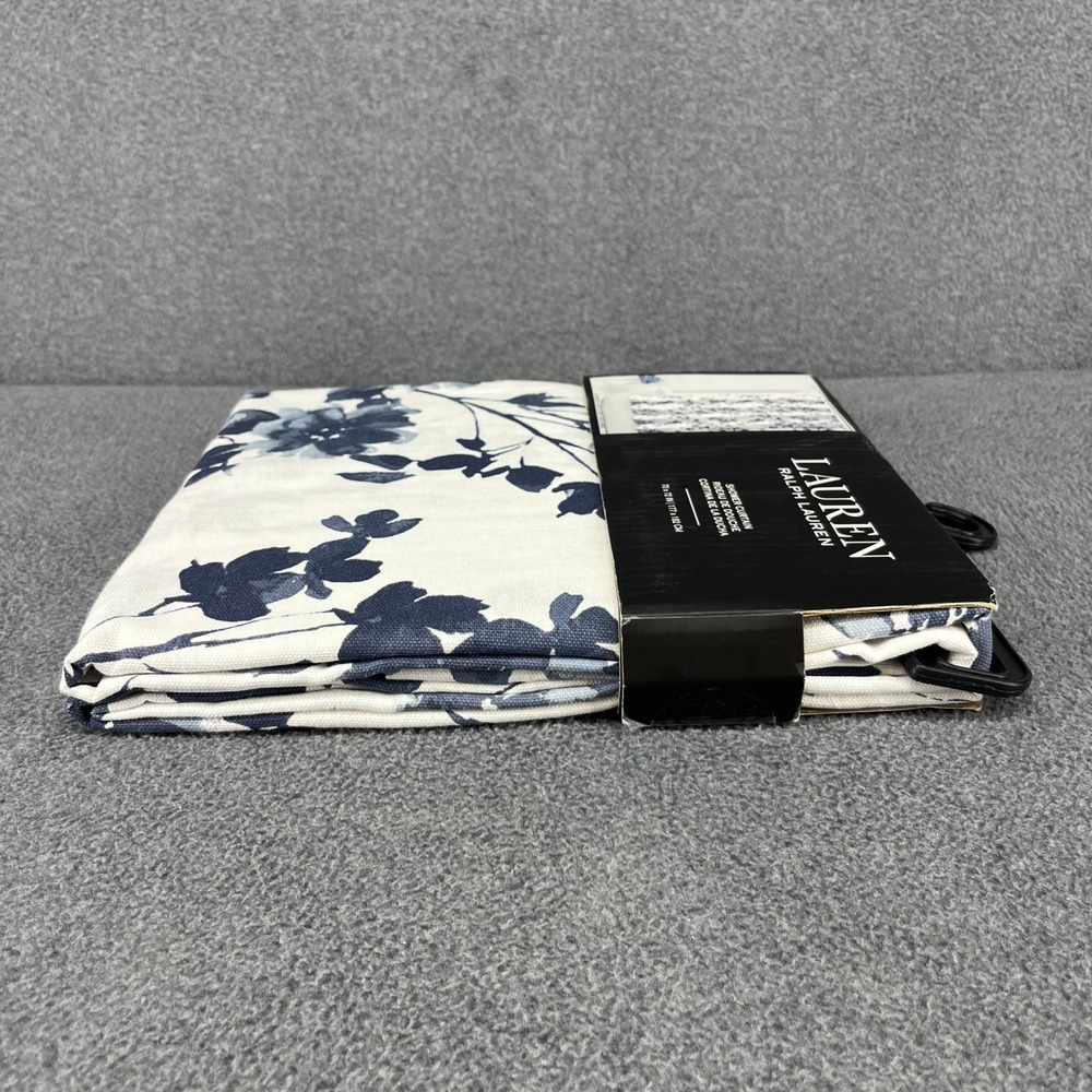 Lauren Ralph Lauren Shower Curtain Blue White Floral Cotton 70x72 Tailored Hem - Picture 7 of 9